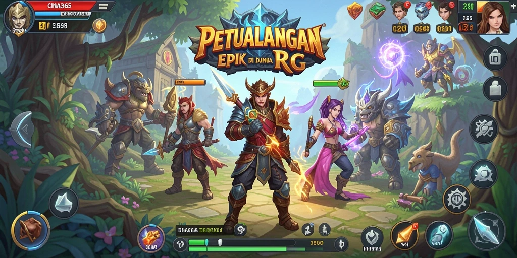 Screenshot utama CINA365 menampilkan aksi pertarungan seru di dunia RPG.
