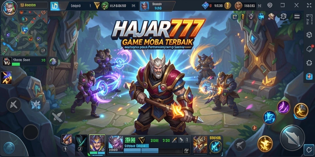 Tangkapan layar penuh aksi dari gameplay HAJAR777 MOBA.