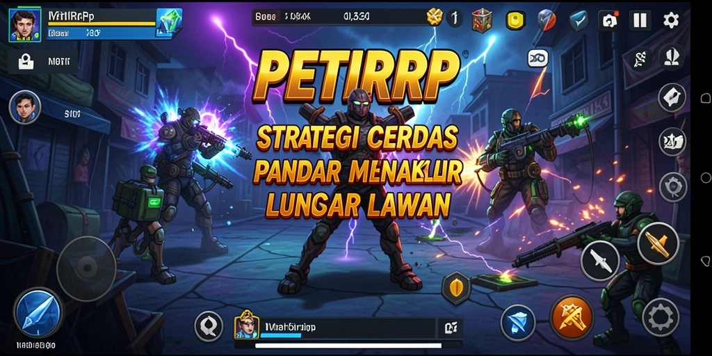 Tangkapan layar utama PETIRRP menampilkan aksi intens di medan perang strategi.