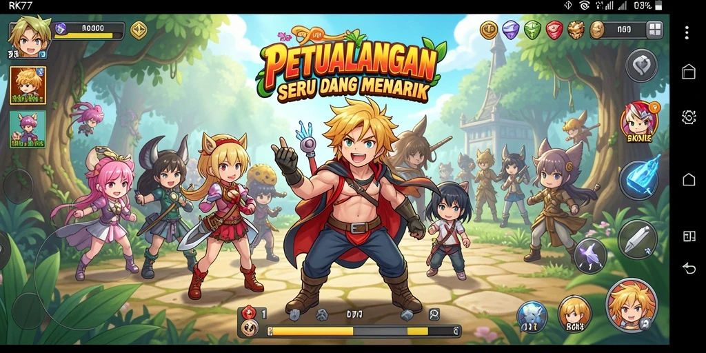 Tampilan gameplay seru dari RK77 dengan karakter anime yang unik.